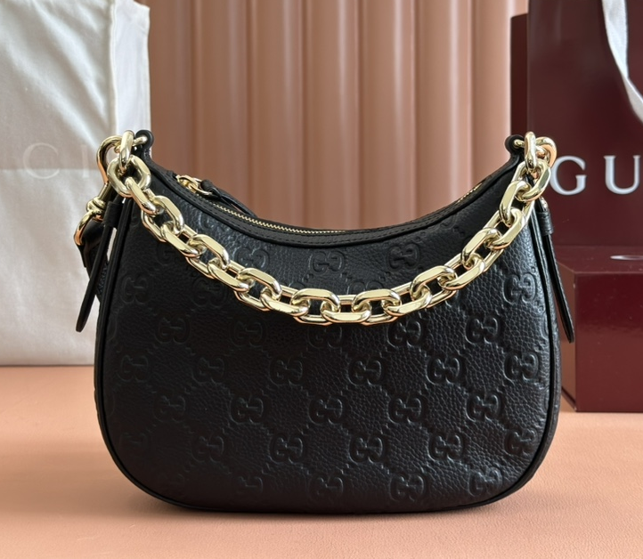 Double-G Emblem Black Grainy Leather Small Bag - Gorchic - $132.99
