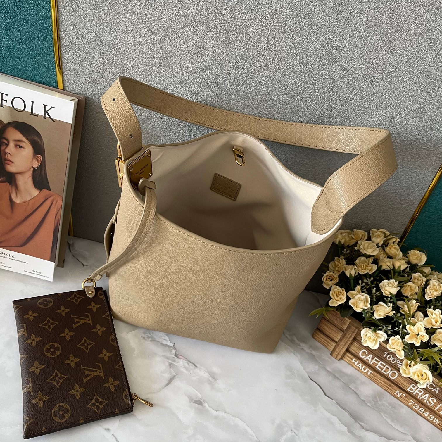 Designer Monogram  Low Key Hobo PM Bag in Apricot - Bag - Gorchic - $135.99