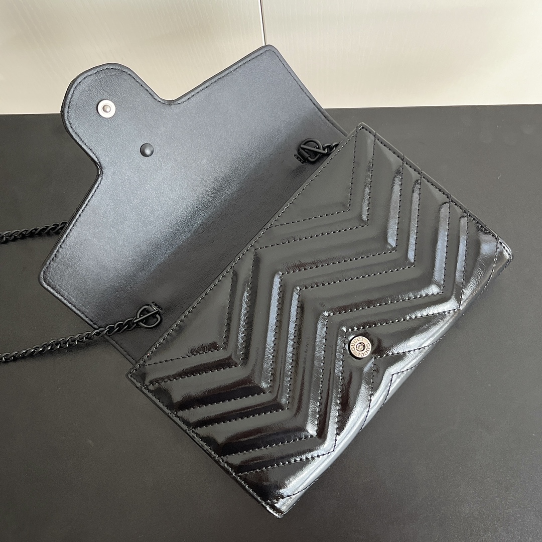 Double-G Marmont Chain Wallet - Black Leather bag Wallet - Gorchic - $123.99