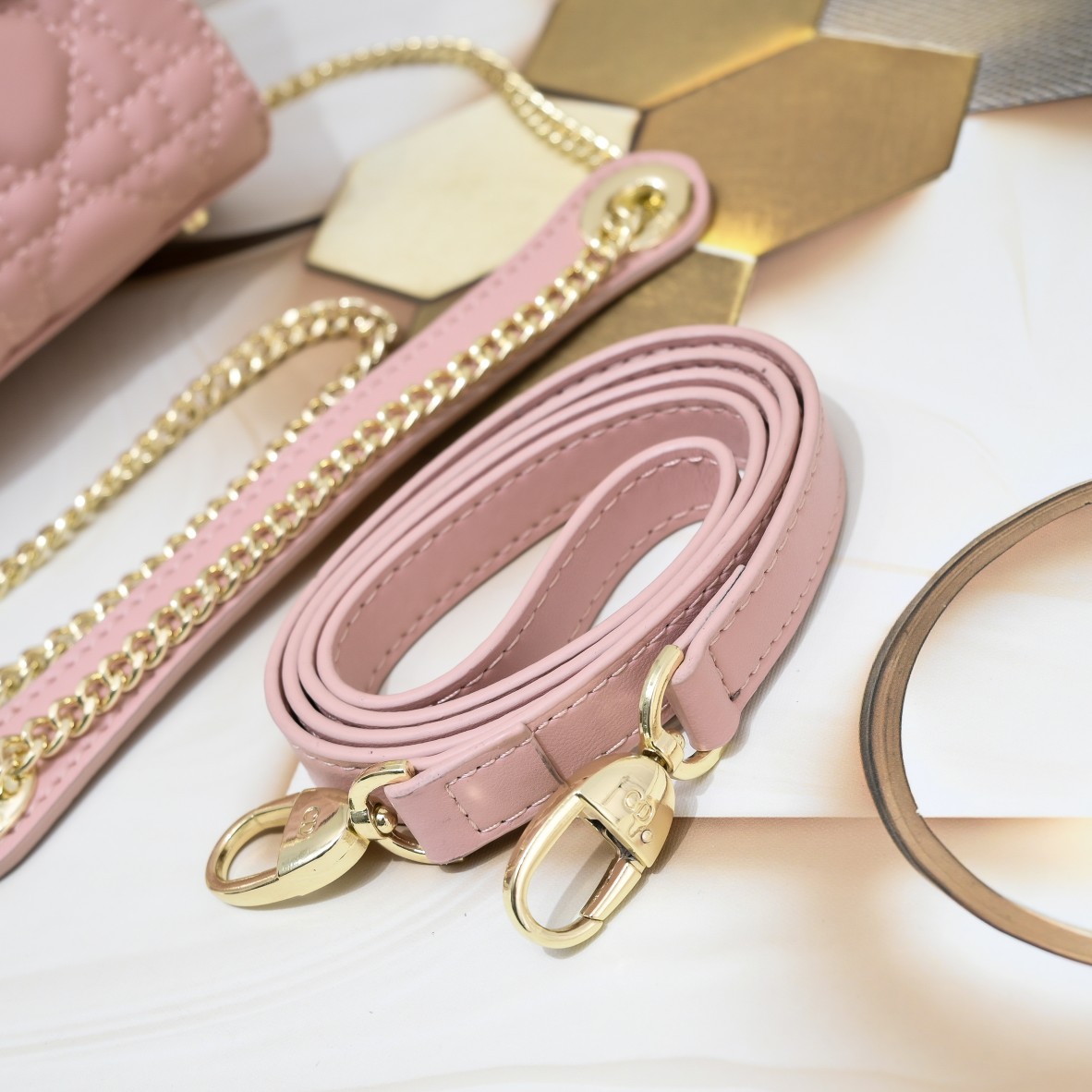 D Inspired Mini Lady D Inspired Bag Pink Cannage Calfskin Golden Hardware - Bag - Gorchic - $138.99