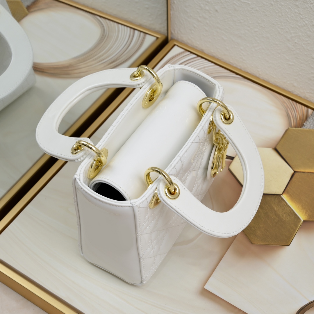 D Inspired Mini Lady D Inspired Bag Powder White Patent Cannage Calfskin Golden Hardware - Bag - Gorchic - $138.99