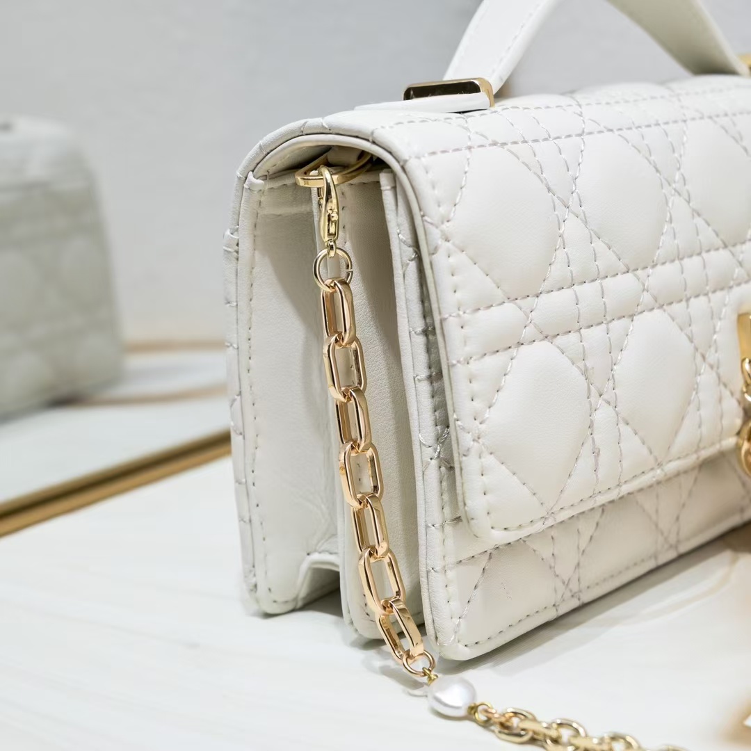 D Inspired Mini Bag Latte Cannage Lambskin - Gorchic - $142.99