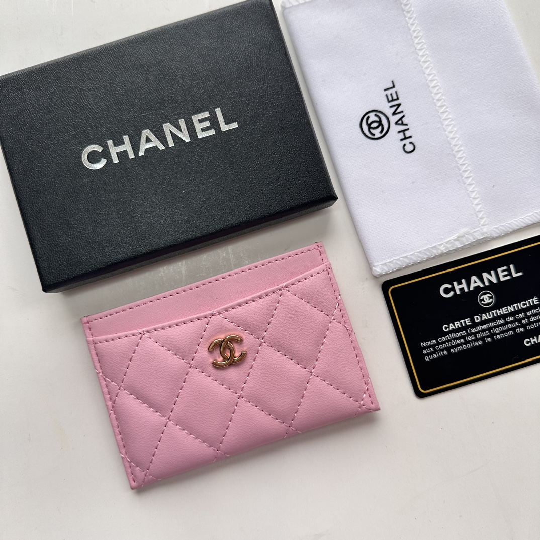 CC Inspired CLASSIC CARD HOLDER Grained Calfskin Pink Wallet - Gorchic - $37.99