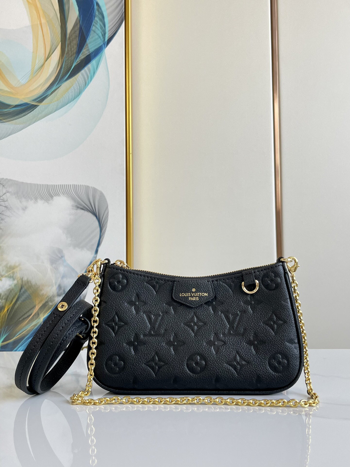 Designer Monogram Empreinte Monogram Leather Black Easy Pouch On Strap Shoulder Bag Black - Bag - Gorchic - $107.99