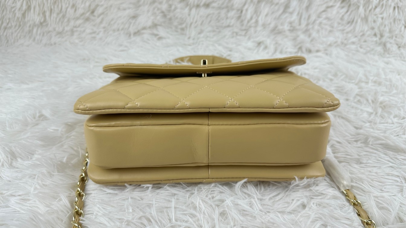 CC Inspired Top Handle Flap Bag Lambskin - khaki - Gorchic - $140.99