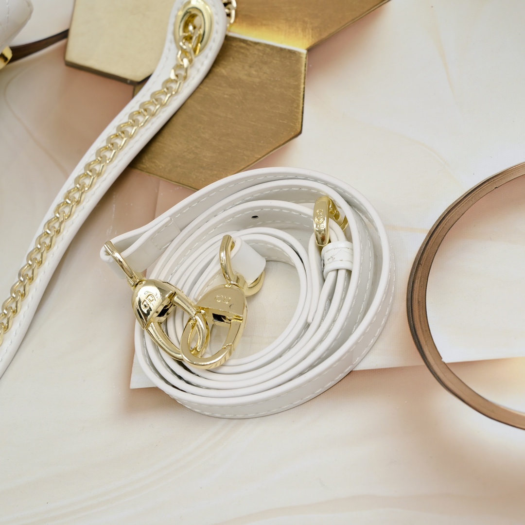 D Inspired Mini Lady D Inspired Bag Powder White Patent Cannage Calfskin Golden Hardware - Bag - Gorchic - $138.99