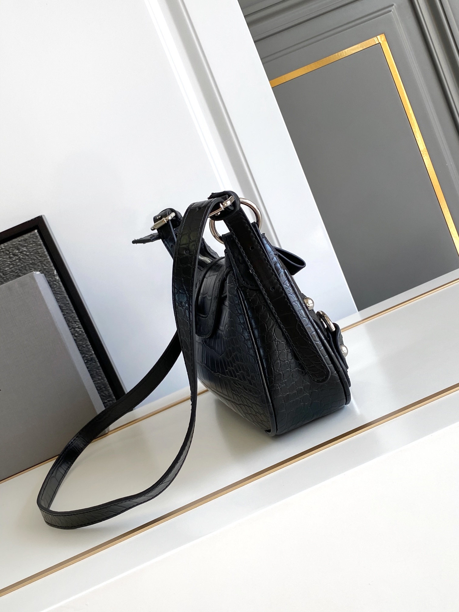 Hourglass iconic Essex small shoulder bag Black Jacquard - Bag - Gorchic - $149.99