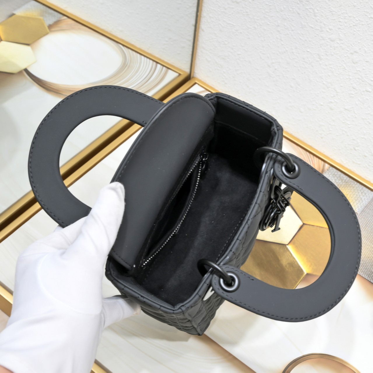 D Inspired Mini Lady D Inspired Bag Black Ultramatte Calfskin - Bag - Gorchic - $138.99