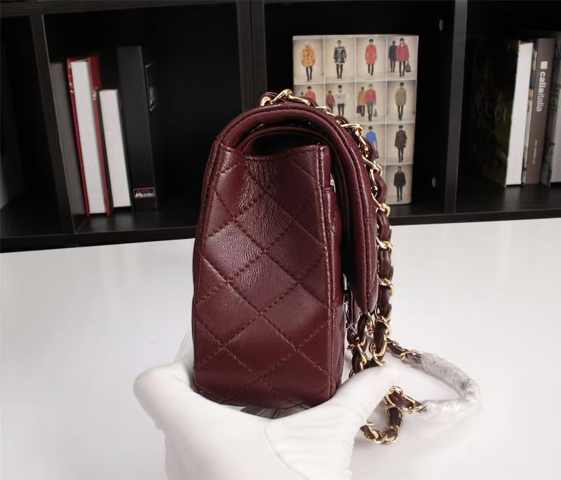 CC Inspired Classic Flag Handbag Lambskin & Gold-Tone Metal Burgundy Gold Hardware - Bag - Gorchic - $137.99