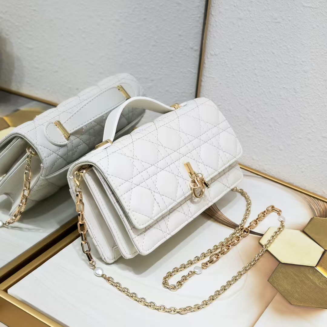 D Inspired Mini Bag Latte Cannage Lambskin - Gorchic - $142.99