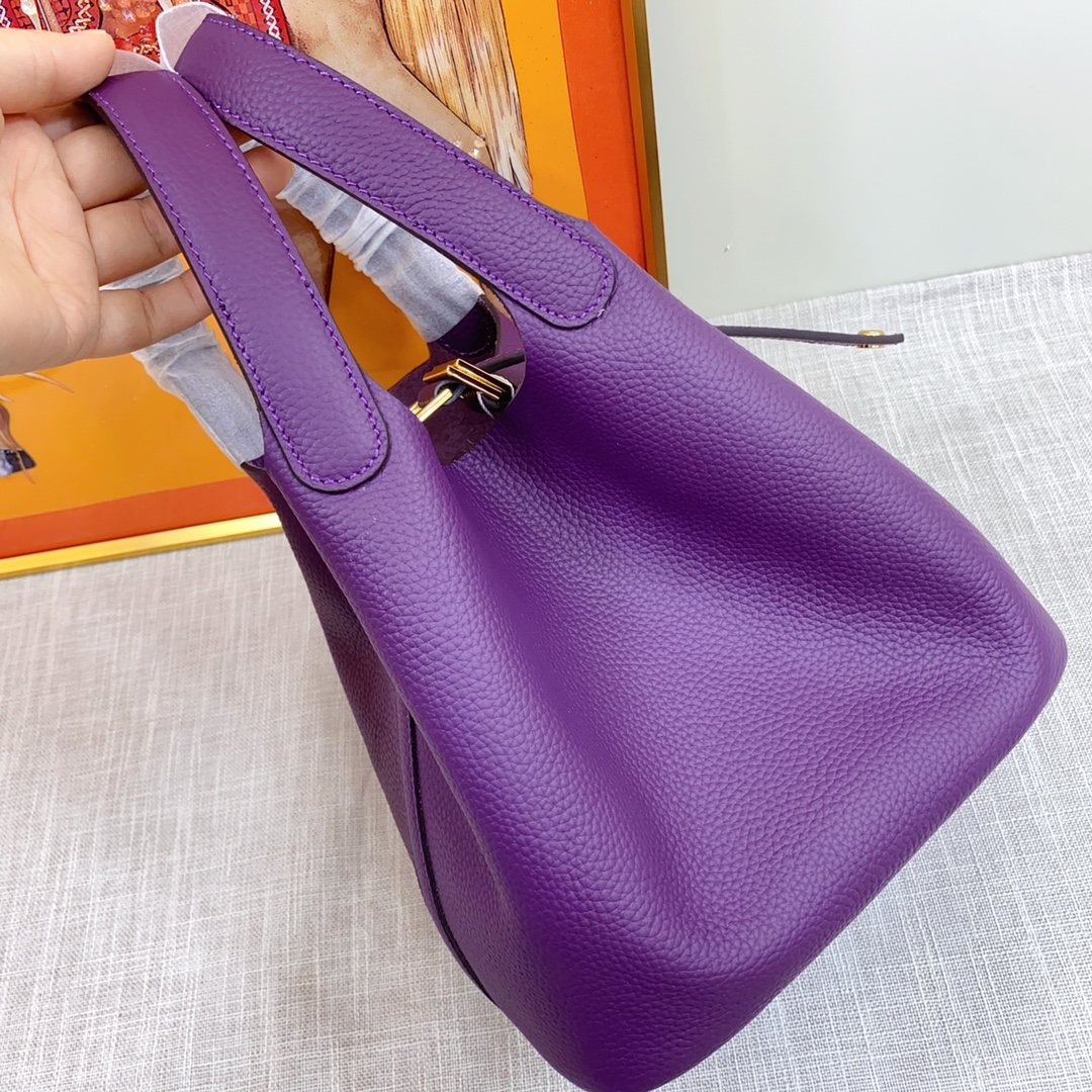 H-Inspired Clemence Picotin Lock Bag Golden Hardware-Purple Bag - Gorchic - $151.99