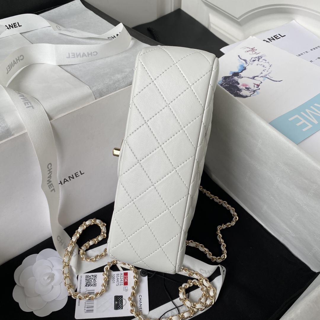 CC Inspired Lambskin Quilted Mini Top Handle Rectangular Flap White Golden Hardwear Bag - Gorchic - $152.99
