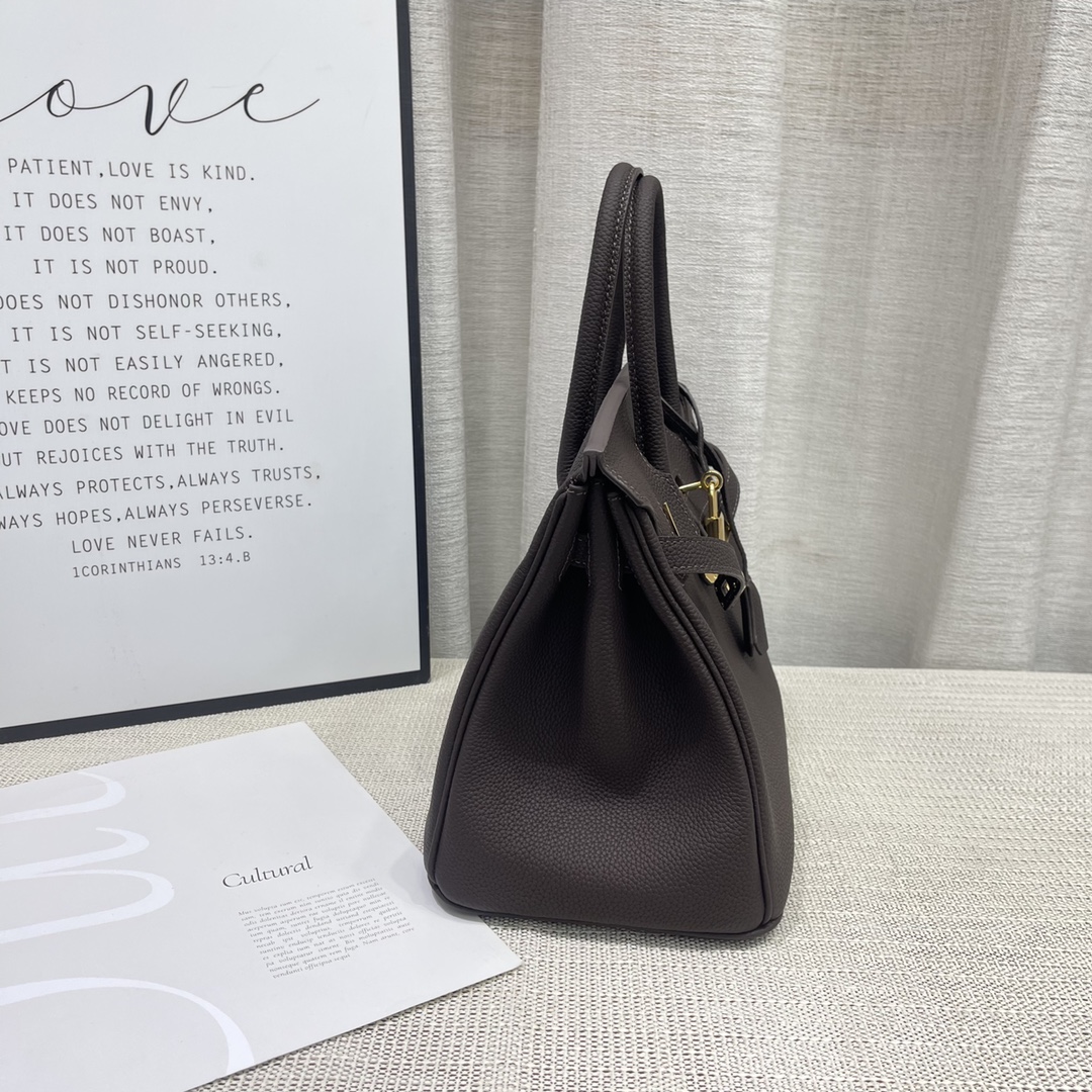 H-Inspired Birkin Togo Retourne Bag Golden Hardware-Dark Grey Bag - Gorchic - $185.99