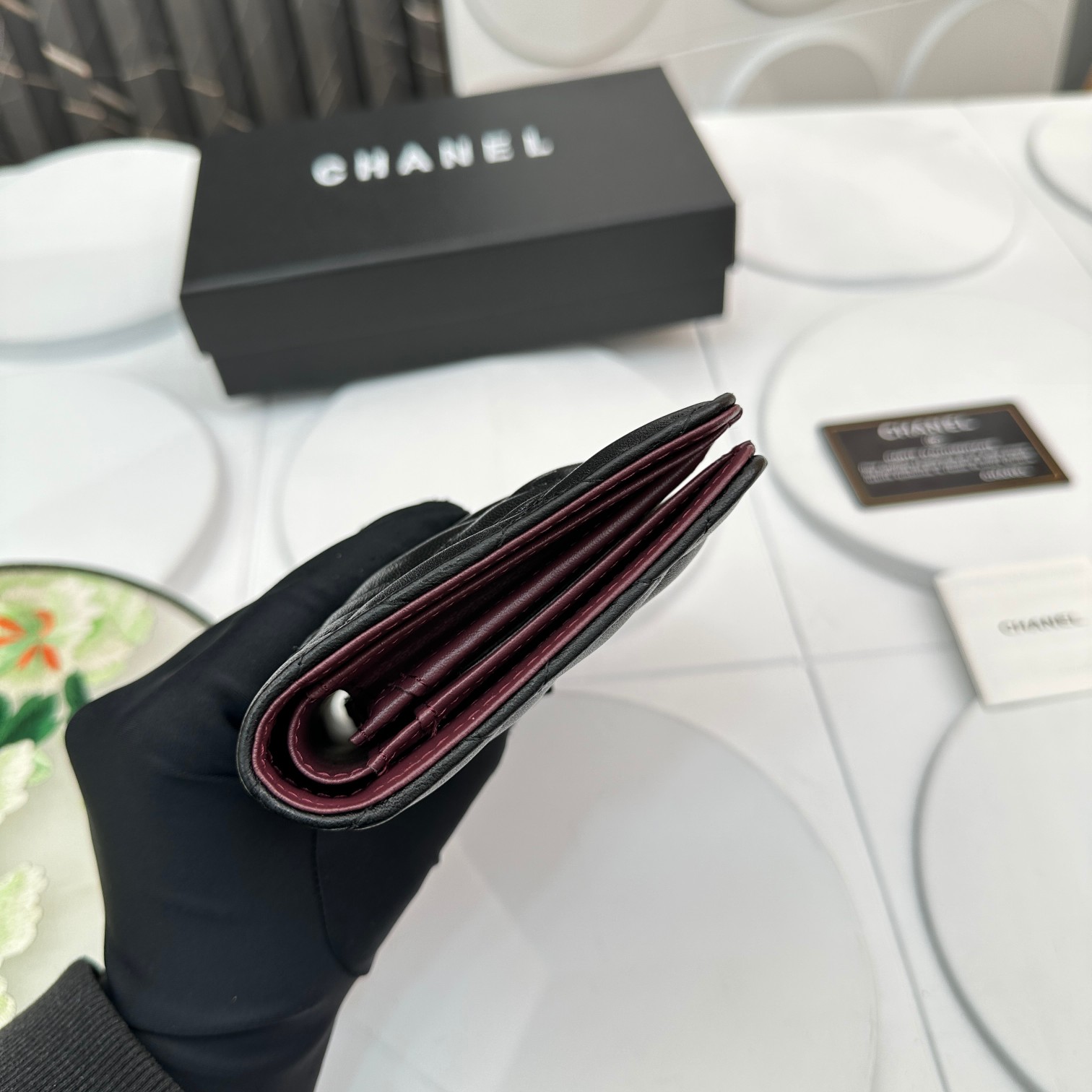 CC Inspired Calfskin Leather Quilted Long Wallet Black - Bag - Gorchic - $90.99