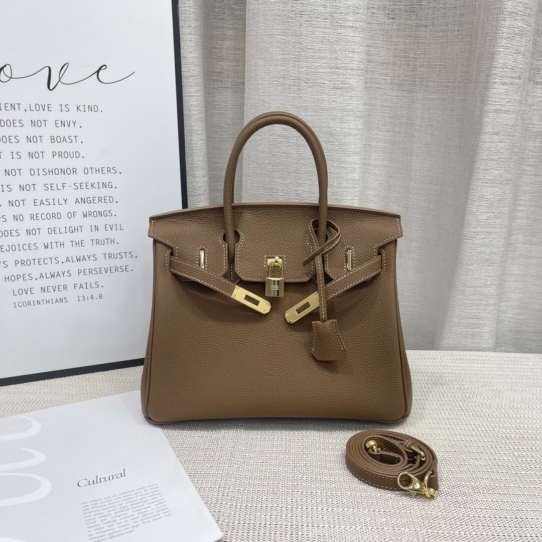 H-Inspired Birkin Togo Retourne Bag Golden Hardware -Dark Brown Bag - Gorchic - $161.99