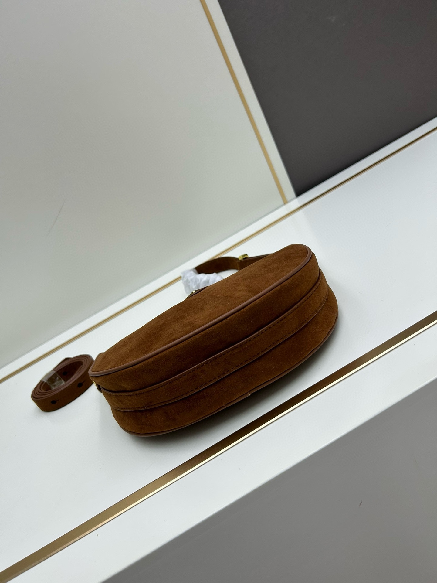 Saffiano texture Arqué Suede Brown Shoulder bag - Gorchic - $116.99