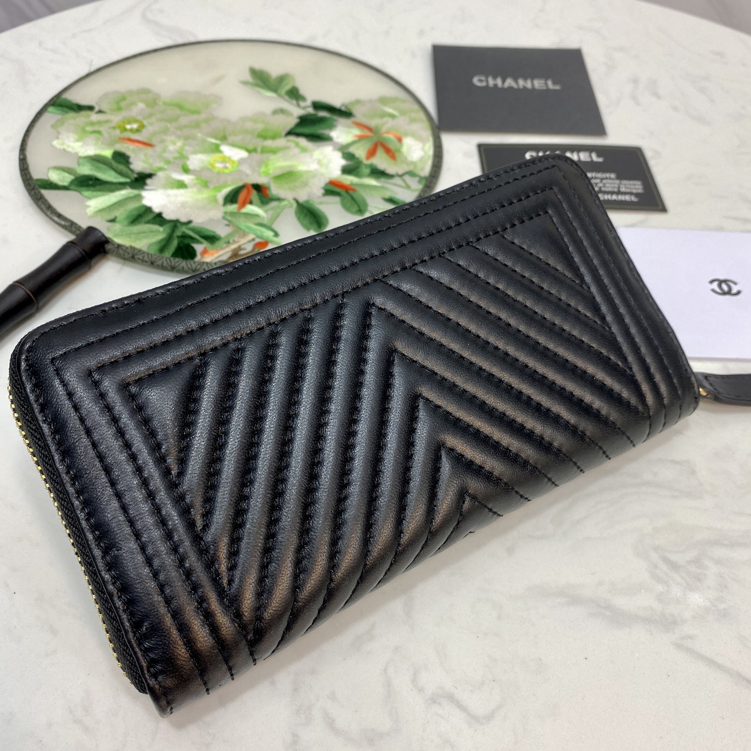 CC Inspired Caviar Chevron Quilted Wallet -Plain Gold Wallet - Gorchic - $52.99