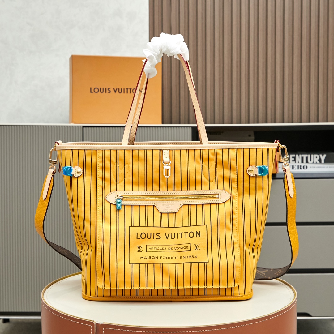 Designer Monogram Neverfull Bandoulière Inside Out MM Size Jaune Safran Bag - Gorchic - $139.99