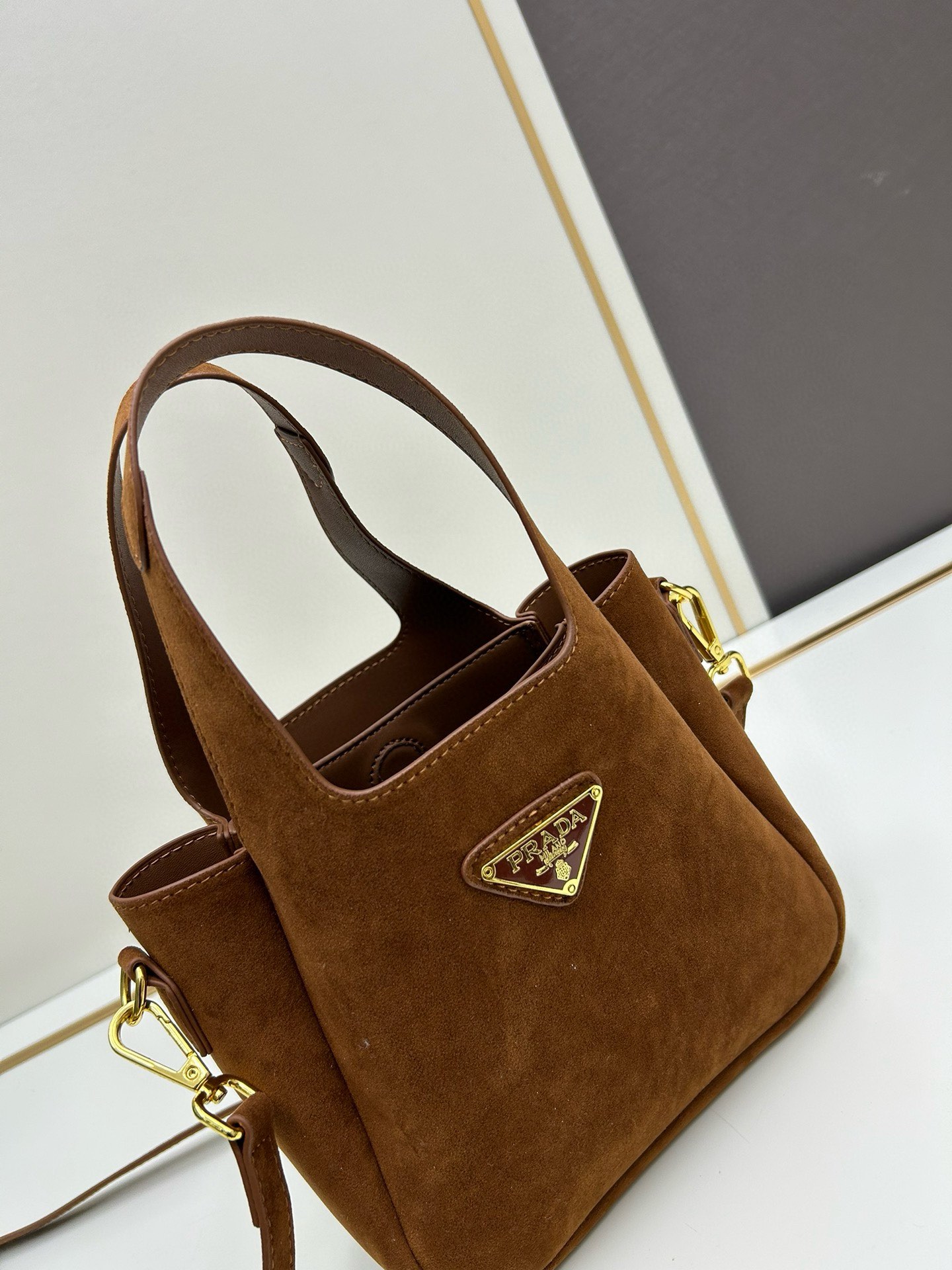Saffiano texture Suede Brown Mini Tote Bag - Gorchic - $120.99