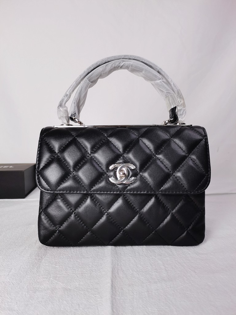 CC Inspired Top Handle Flap Bag Lambskin -Black - Gorchic - $140.99