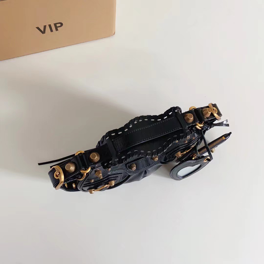 Hourglass iconic Le Cagole XS studded croc-effect leather shoulder bag-black - Bag - Gorchic - $157.99