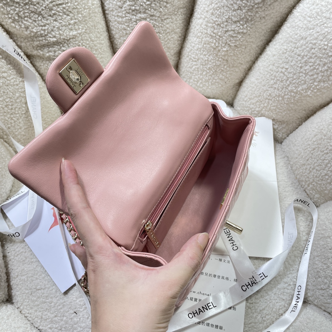 CC Inspired Lambskin Quilted Mini Top Handle Rectangular Flap Pink Bag - Gorchic - $152.99