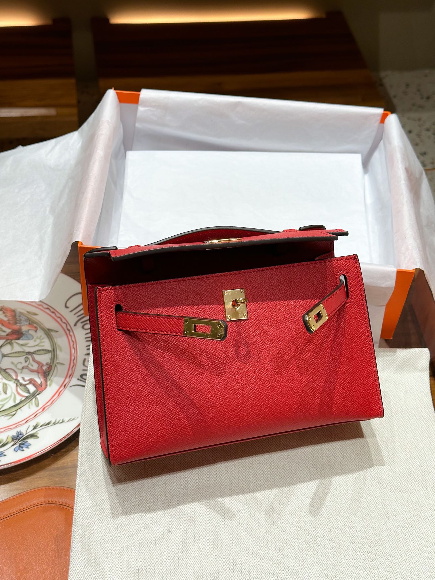 H-Inspired Kelly Mini 1st Kelly Pochette Generation Epsom Palm Leather-Red - Gorchic - $146.99
