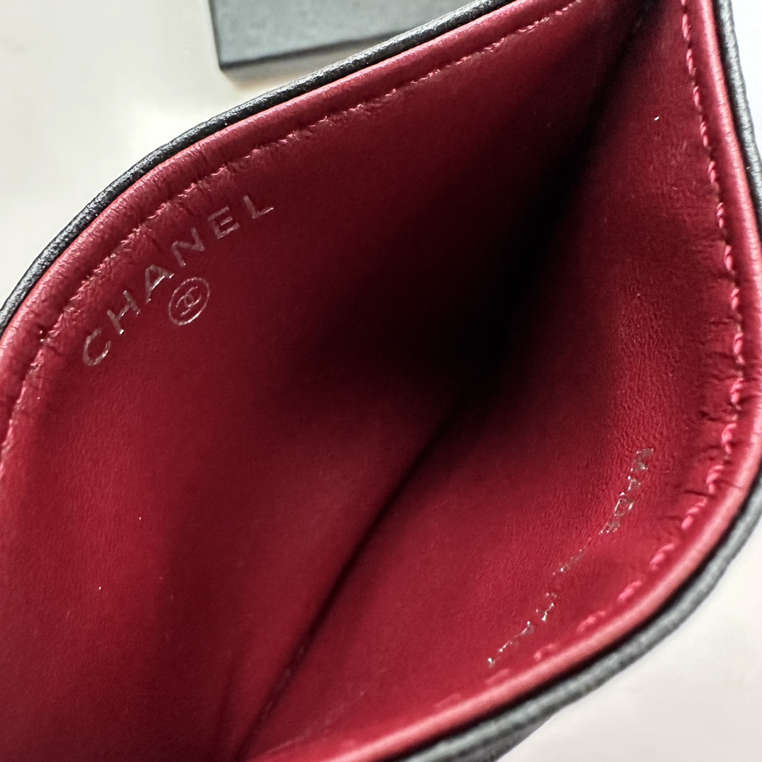 CC Inspired CLASSIC CARD HOLDER Grained Calfskin & Sier-Tone MetalBlack -Wallet - Gorchic - $37.99