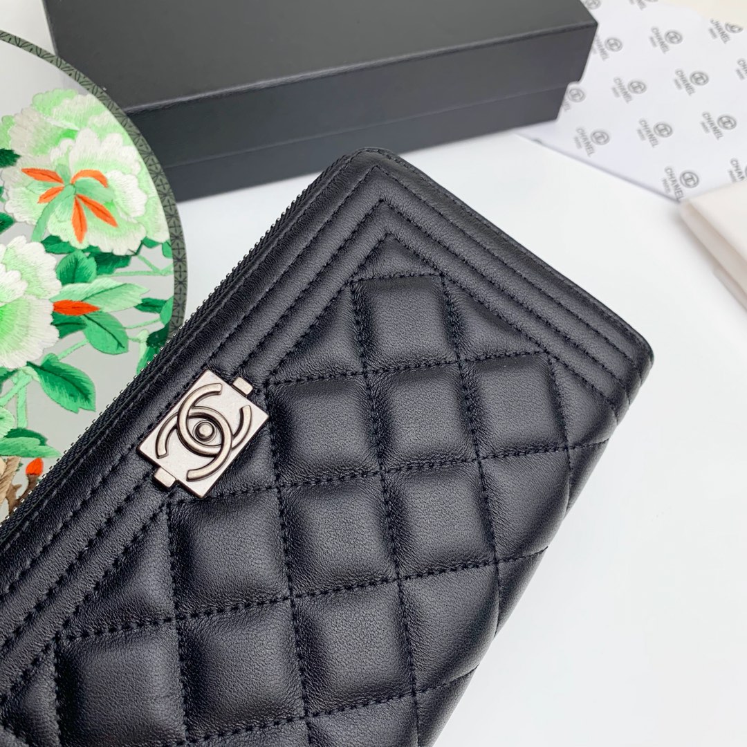 CC Inspired Zip Around Wallet Quilted Caviar Long-Plain Sier Wallet - Gorchic - $52.99