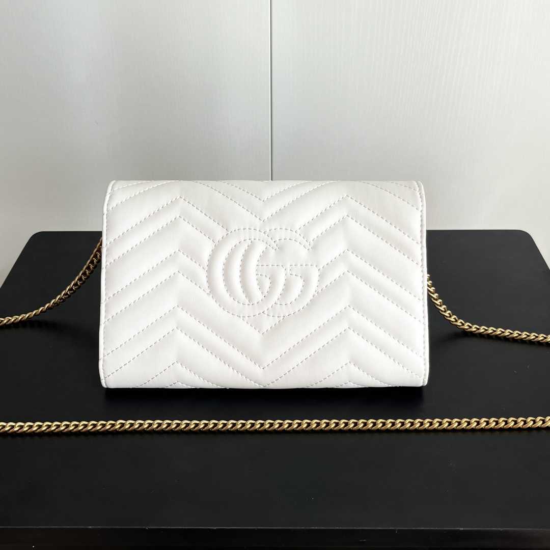 Double-G Marmont Chain Wallet - White Gold Wallet - Gorchic - $123.99