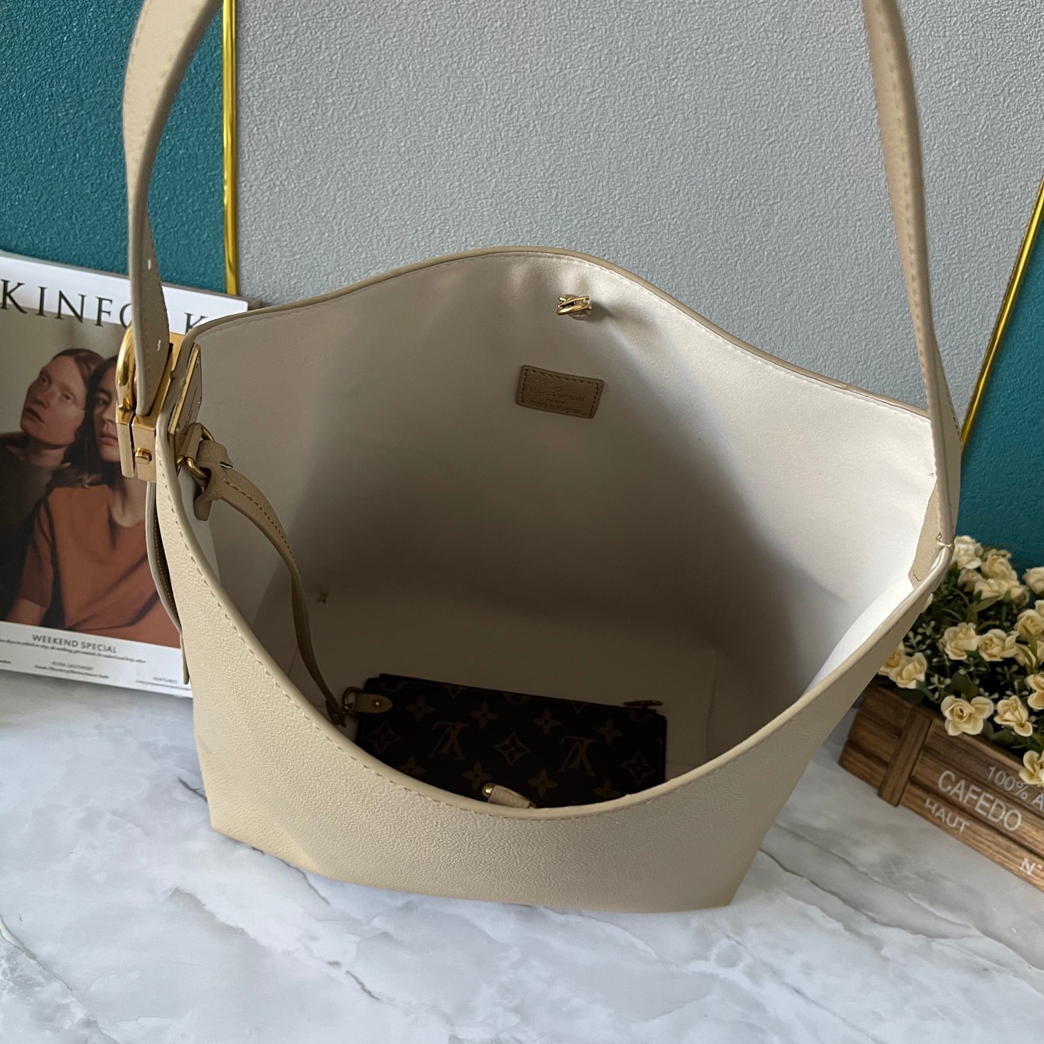 Designer Monogram  Low Key Hobo MM Bag in Apricot - Bag - Gorchic - $138.99