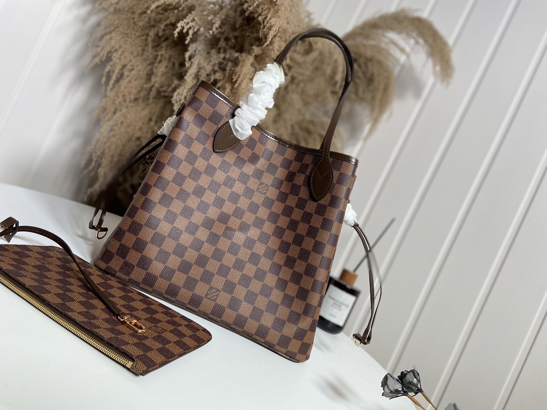 Designer Monogram  Damier Ebene Canvas Neverfull MM Rose Ballerine - Bag - Gorchic - $110.99