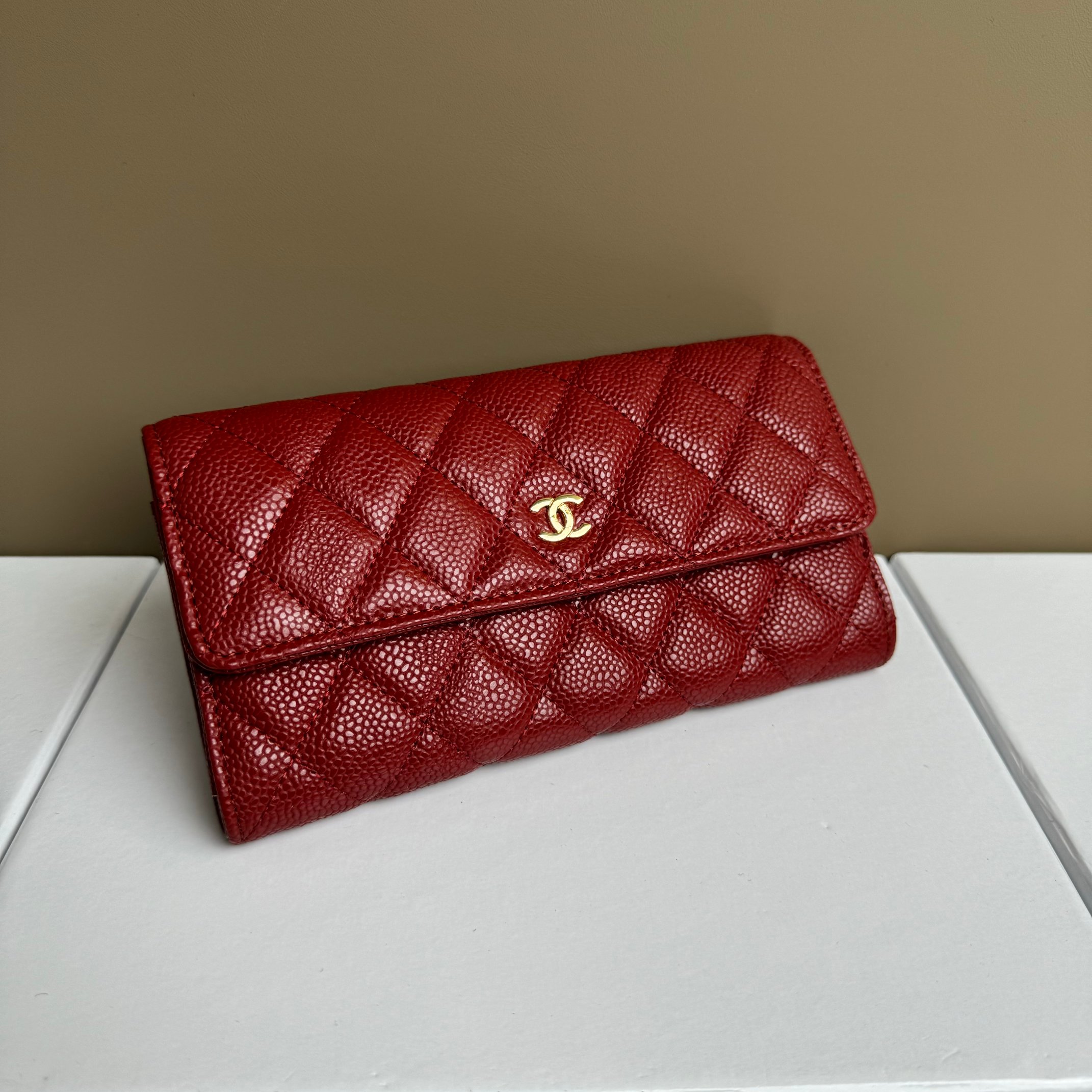 CC Inspired Counterfeit Caviar Leather Wallet-Red Wallet - Gorchic - $59.99