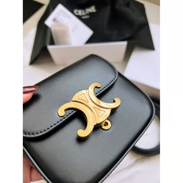 CL MINI TRIOMPHE IN SHINY CALFSKIN BLACK - Bag - Gorchic - $93.99