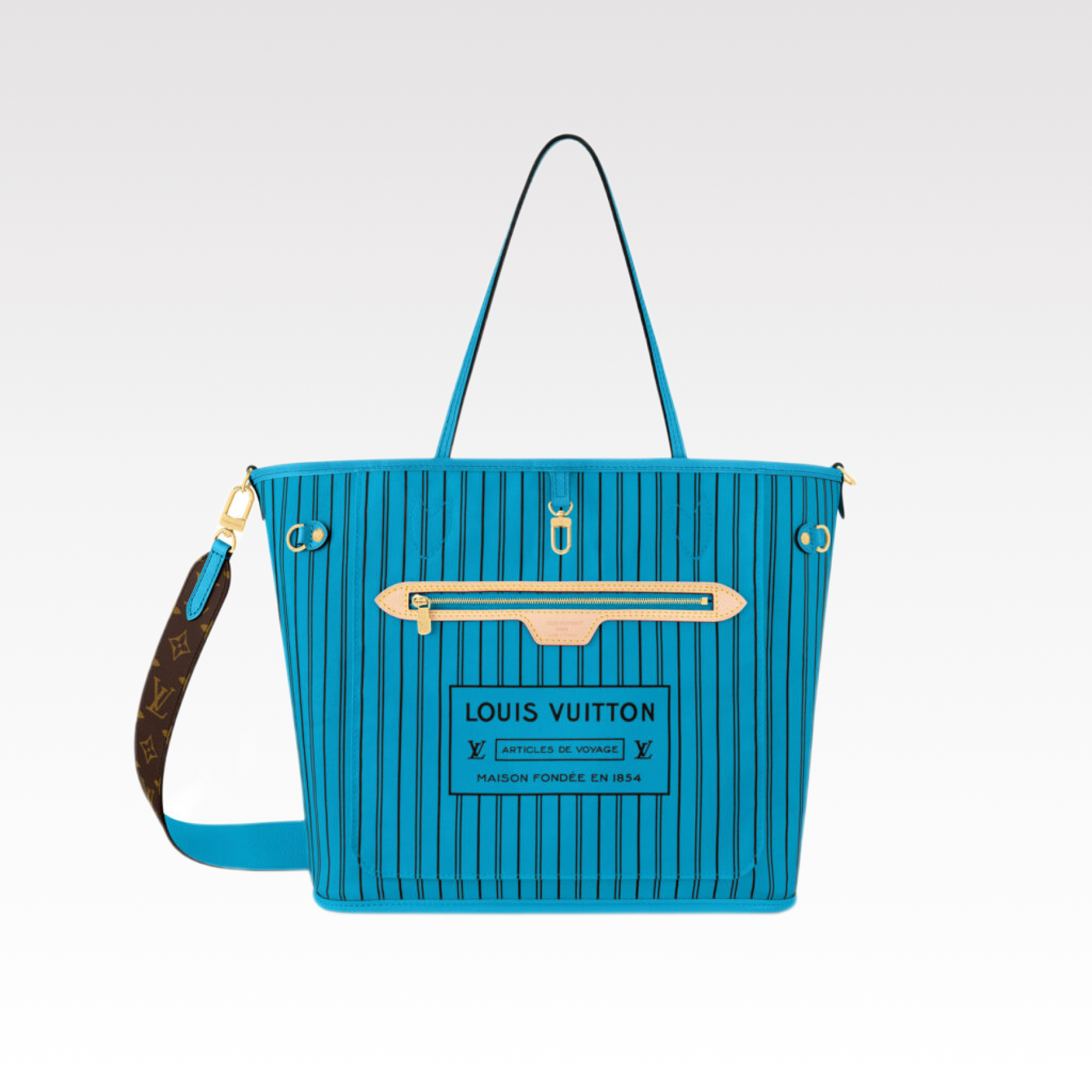 Designer Monogram Neverfull Bandoulière Inside Out MM Size Blue Bag - Gorchic - $136.99