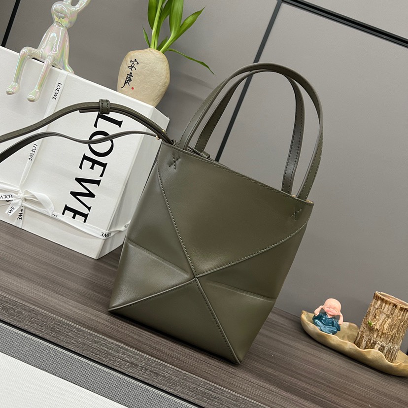Puzzle iconic Mini Puzzle Fold Tote in shiny calfskin Green - Bag - Gorchic - $113.99