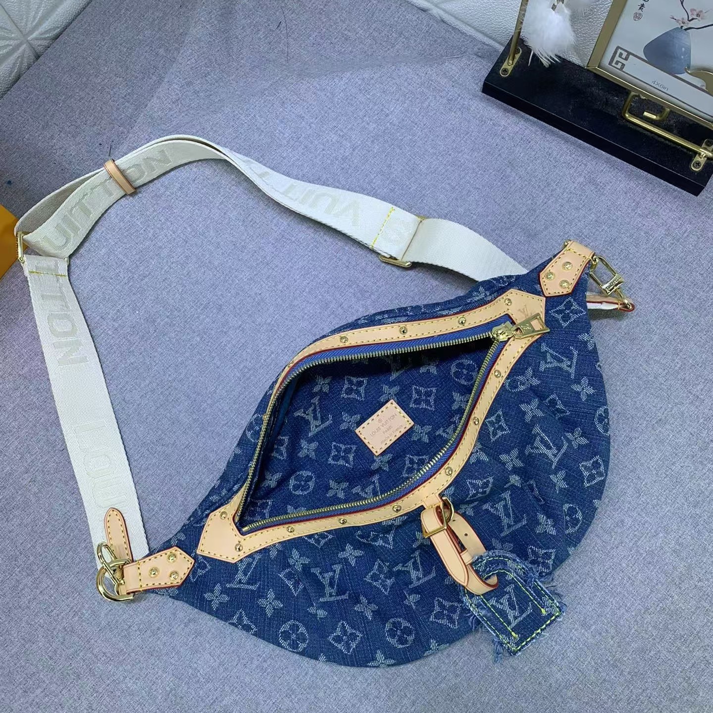 Designer Monogram Denim High Rise Bumbag Blue - Gorchic - $136.99