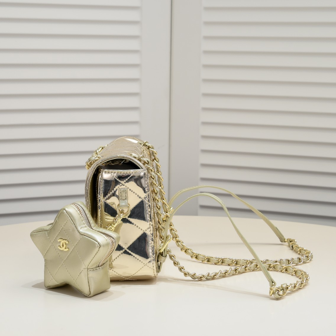 CC Inspired Mirror Mini Classic Flap with Star Coin Purse - Golden - Gorchic - $138.99