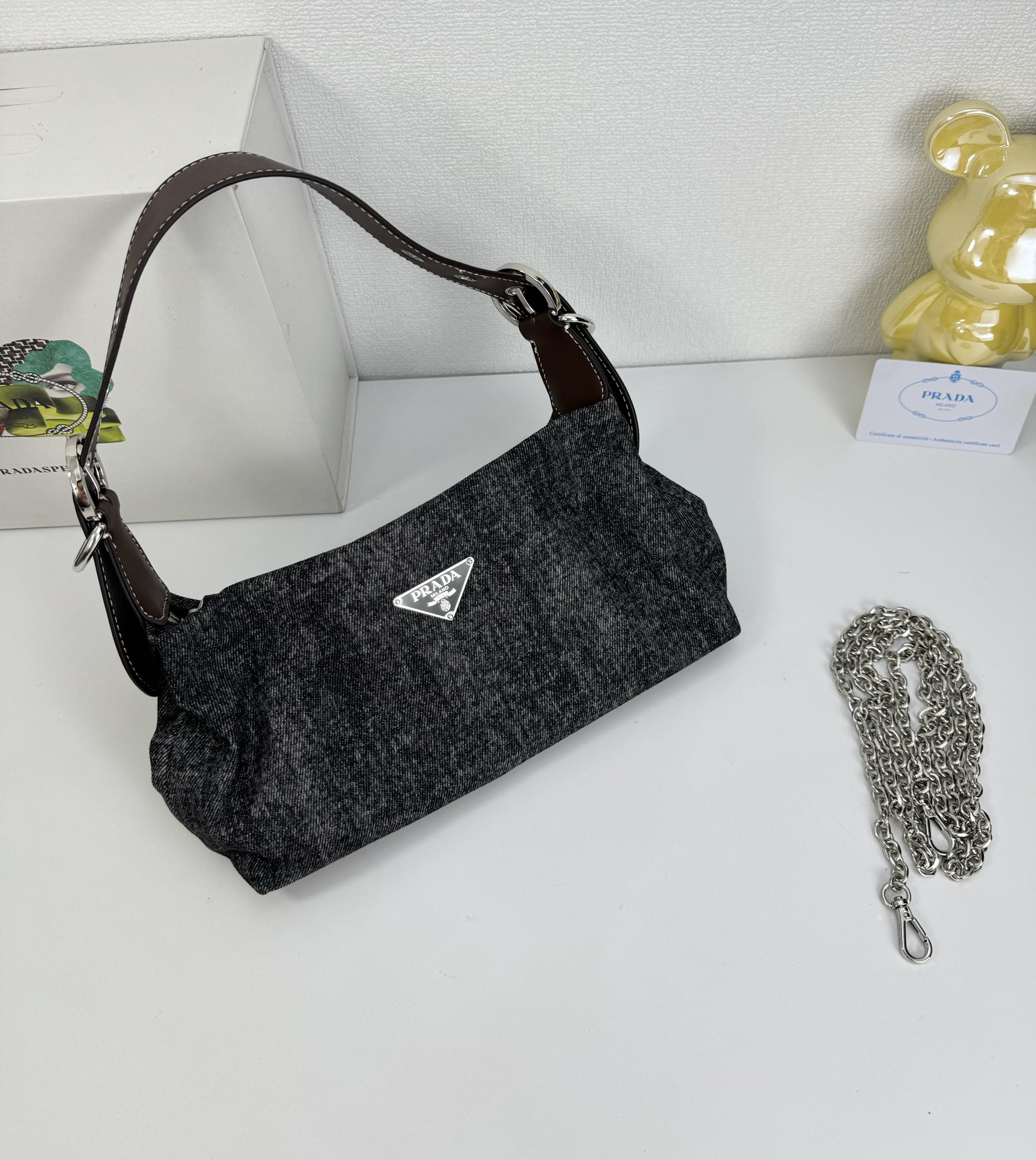 Saffiano texture Re-edition 2005 Crossbody Mini Bag Black Denim - Bag - Gorchic - $119.99