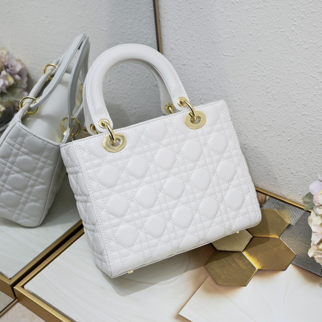D Inspired Medium Lady D Inspired Bag White Cannage Calfskin Golden Hardware - Bag - Gorchic - $144.99