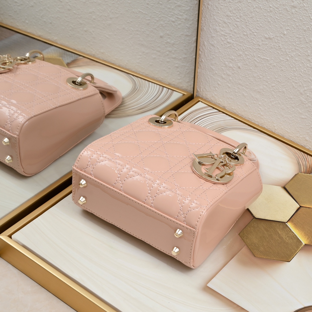 D Inspired Mini Lady D Inspired Bag Powder Pink Patent Cannage Calfskin Golden Hardware - Bag - Gorchic - $138.99