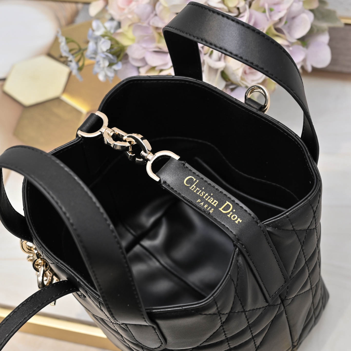 D Inspired Toujours Bag - Black Macrocannage Calfskin - Gorchic - $136.99