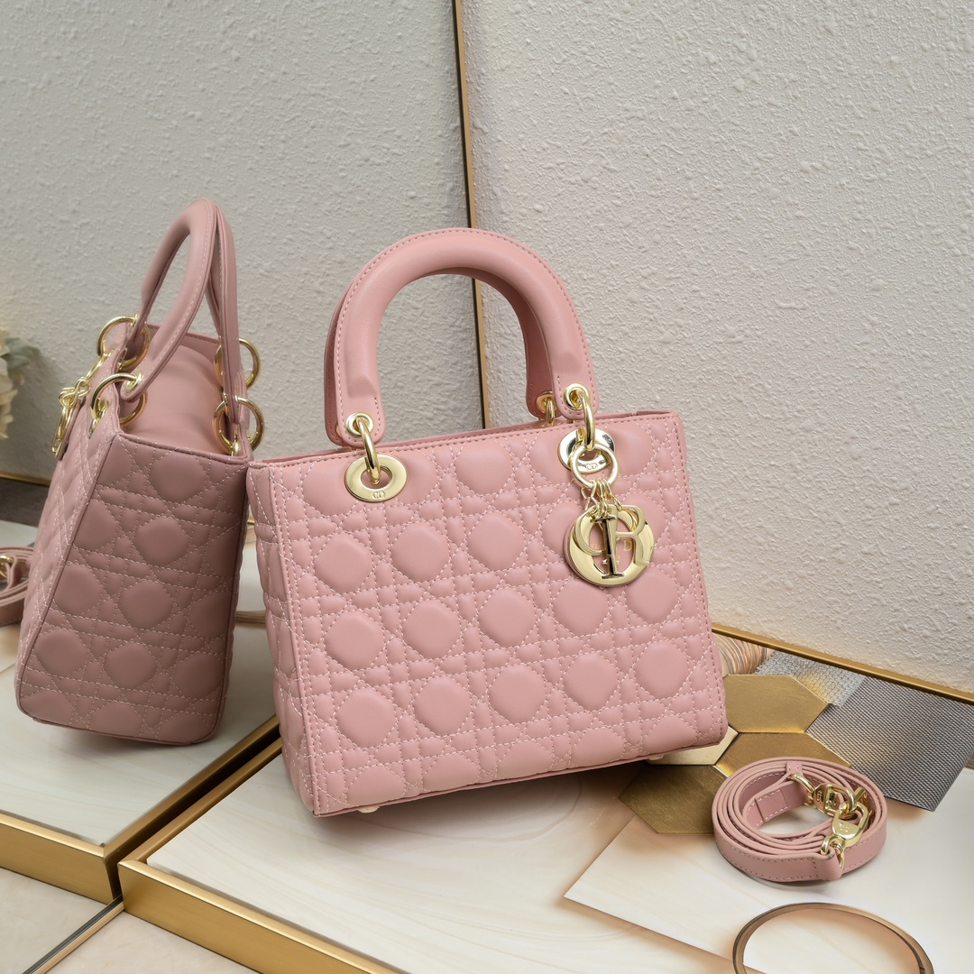 D Inspired Medium Lady D Inspired Bag Pink Cannage Calfskin Golden Hardware - Bag - Gorchic - $146.99