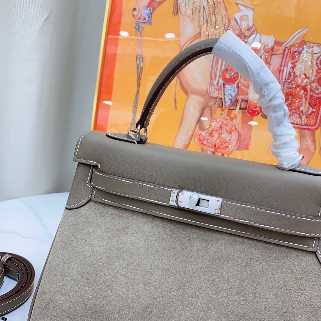 H-Inspired Kelly Haze Gray Suede - Handbags - Gorchic - $230.99