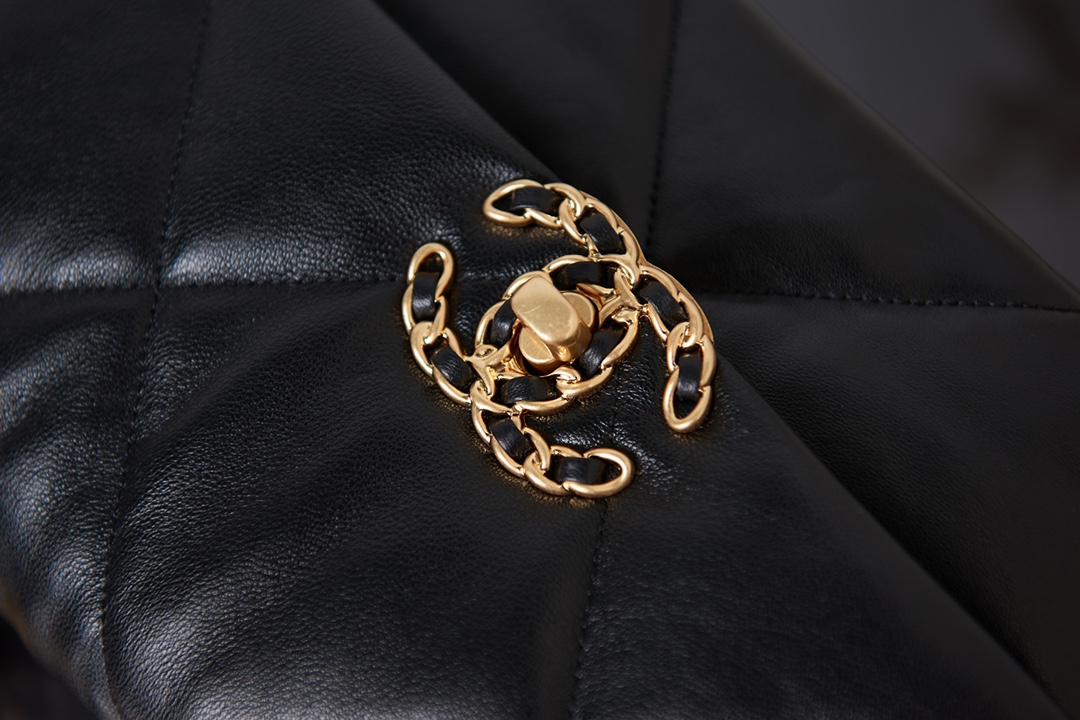 CC Inspired Calfskin Quilted Large CC Inspired 19 Flap Black -Golden - Bag - Gorchic - $121.99