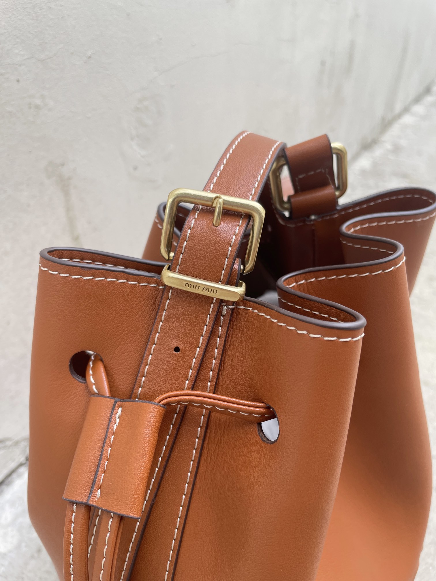 MU Leather bucket bag-Brown - Bag - Gorchic - $129.99