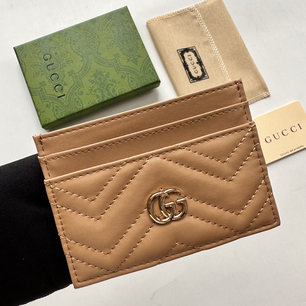 Double-G GG Marmont card case khaki leather-wallet - Gorchic - $39.99