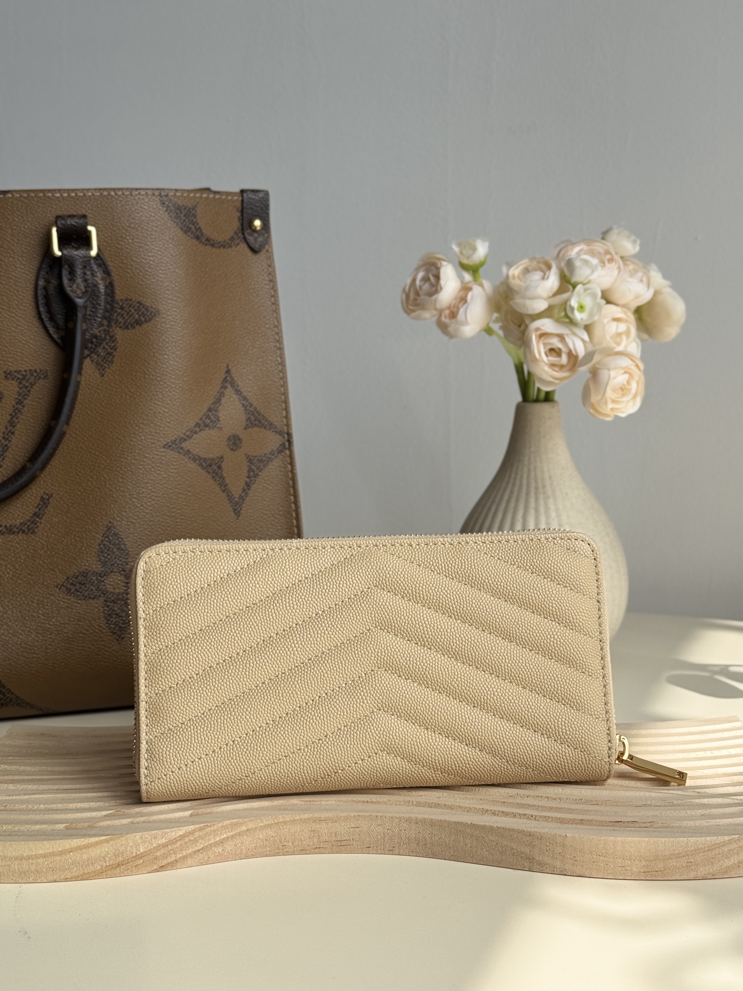 Lady Designer Monogramme leather Wallet -Apricot Wallet - Gorchic - $52.99