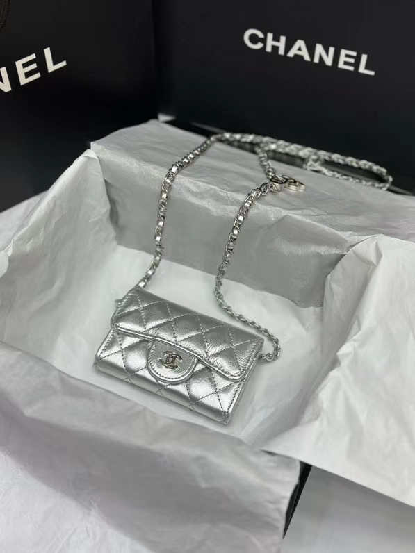 CC Inspired Sier Metallic Calfskin Quilted Flap Chain Waist Bag - Gorchic - $82.99