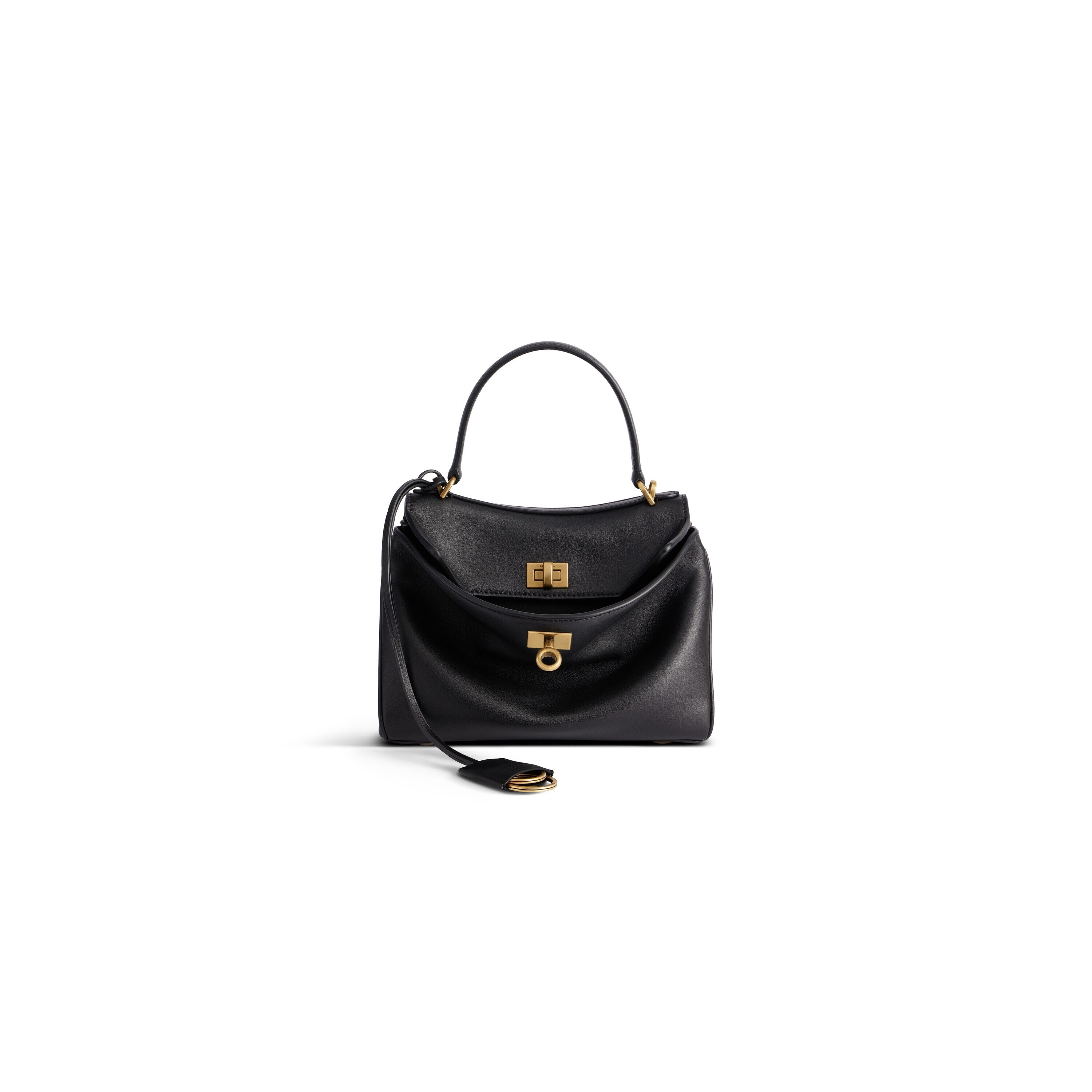 Hourglass iconic Rodeo leather shoulder bag in Black and aged-golden hardware Multiple Size - Bag - Gorchic - $169.99